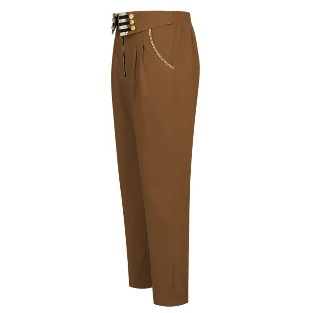 Men's Medieval Baroque Gold-Button High-Waist Cosplay Pants detail 14