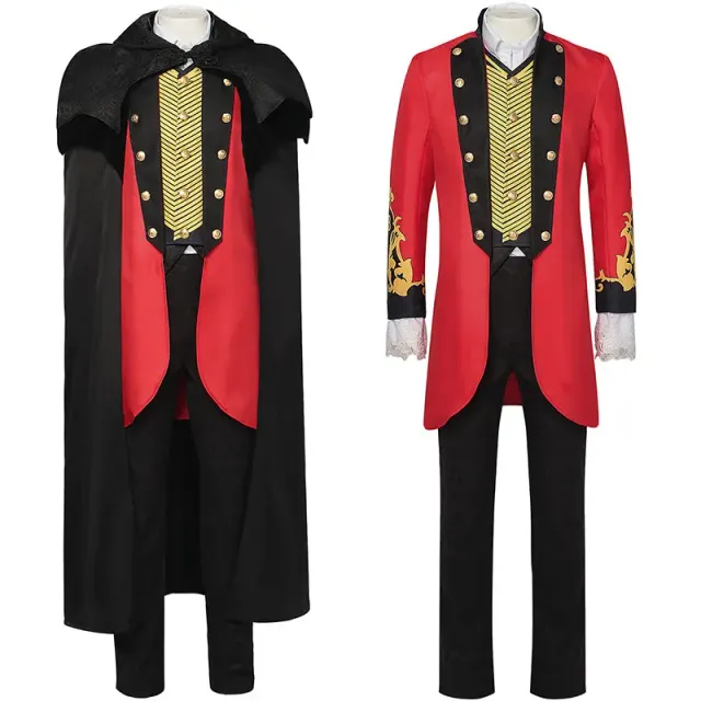 Men's medieval English court tailcoat costume set with a long-sleeve printed jacket for stage cosplay.