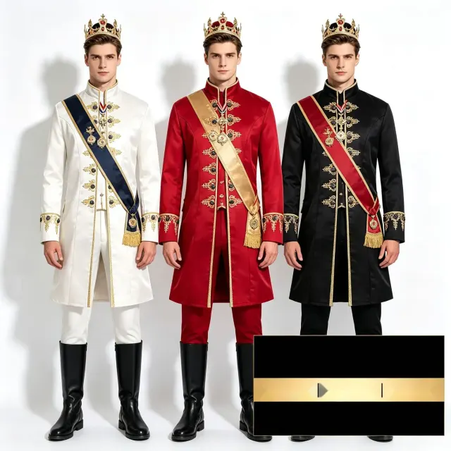Eine schwarze, langärmlige Hofjacke im Mittelalter-Stil mit Stickerei für Herren, konzipiert für Cosplay und Bühnenauftritte.