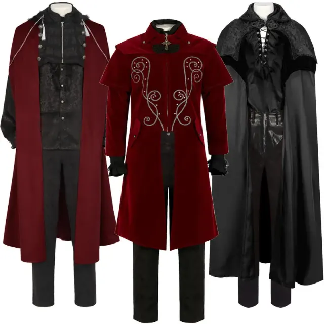Men's Medieval Frock Coat Shirt Pants Cosplay Set detail 1