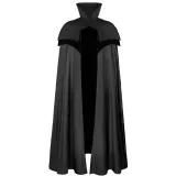 Stand-Collar Frog-Button Cape - Black