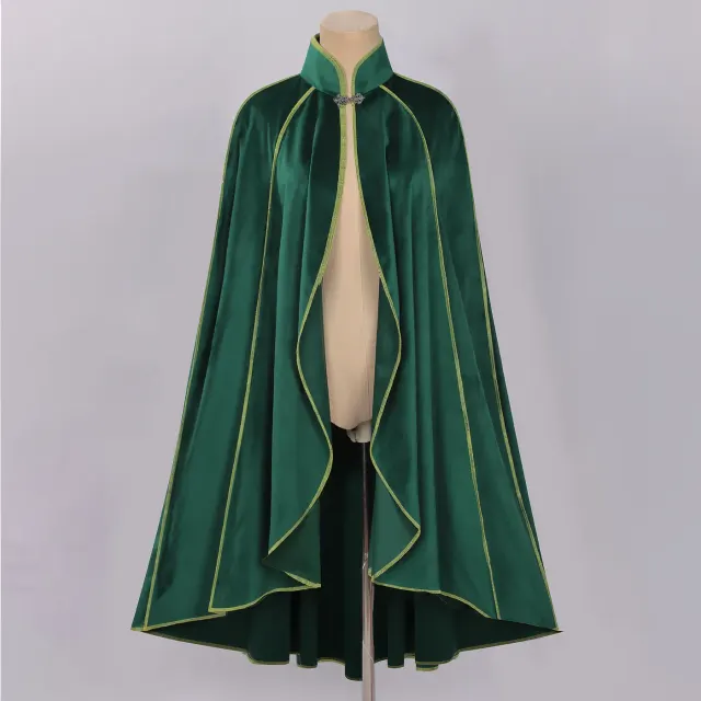 Men's Medieval Gold-Trim Long Cape for Halloween Cosplay detail 1