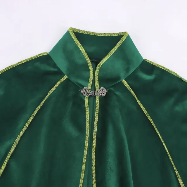 Men's Medieval Gold-Trim Long Cape for Halloween Cosplay detail 4