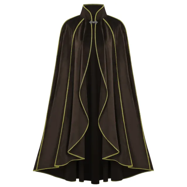 Men's Medieval Gold-Trim Long Cape for Halloween Cosplay detail 11
