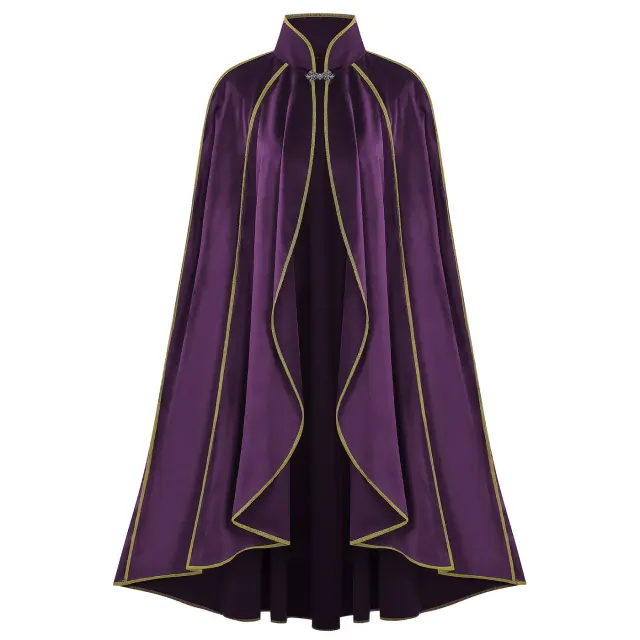 Men's Medieval Gold-Trim Long Cape for Halloween Cosplay detail 13