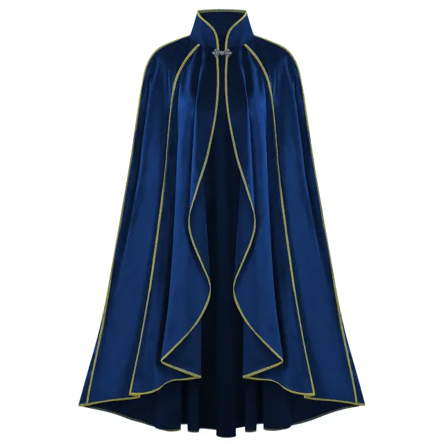 Men's Medieval Gold-Trim Long Cape for Halloween Cosplay detail 15