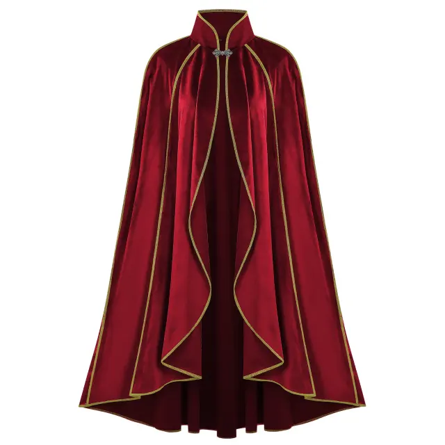 Men's Medieval Gold-Trim Long Cape for Halloween Cosplay detail 17