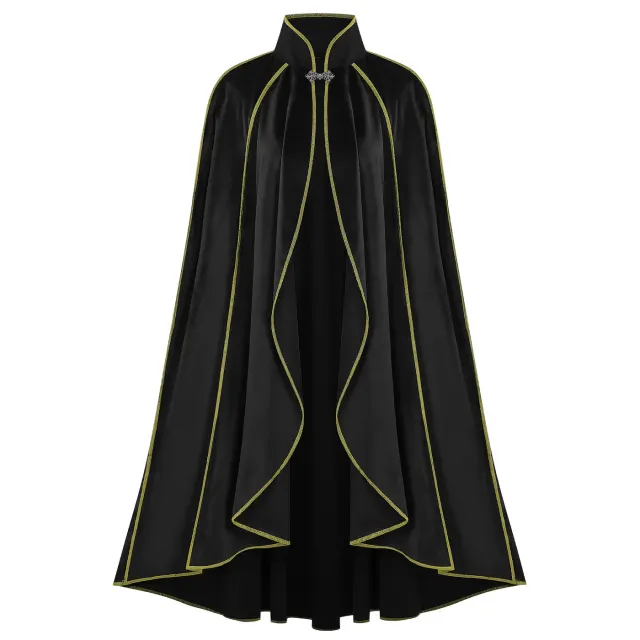 Men's Medieval Gold-Trim Long Cape for Halloween Cosplay detail 19
