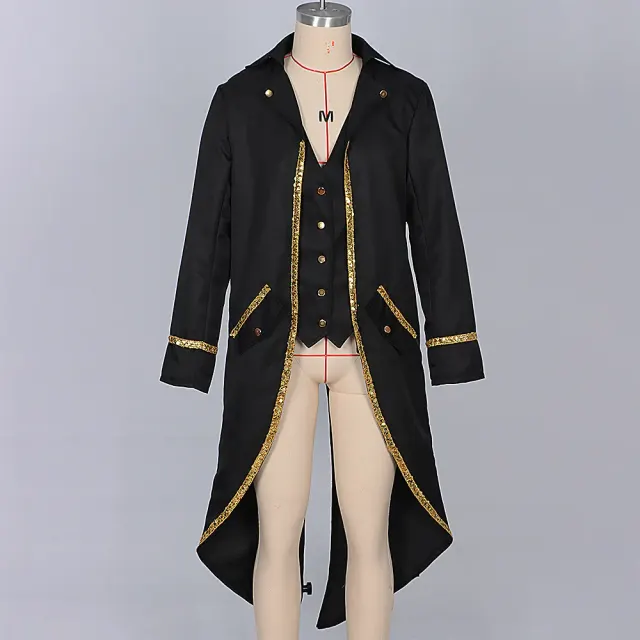 Men's Medieval Gold-Trim Tailcoat Halloween Cosplay Costume detail 1