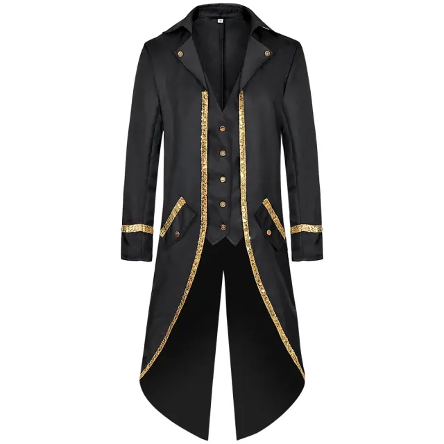 Men's Medieval Gold-Trim Tailcoat Halloween Cosplay Costume detail 2