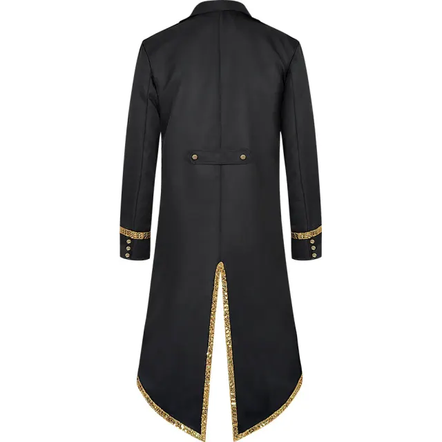 Men's Medieval Gold-Trim Tailcoat Halloween Cosplay Costume detail 3