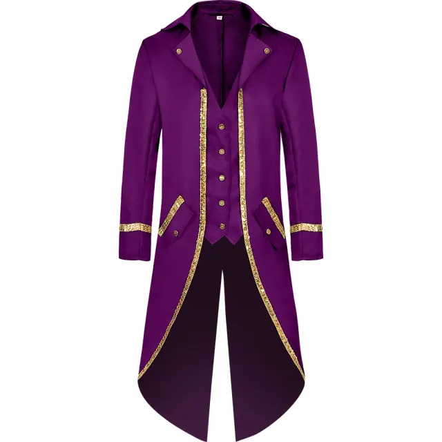 Men's Medieval Gold-Trim Tailcoat Halloween Cosplay Costume detail 19