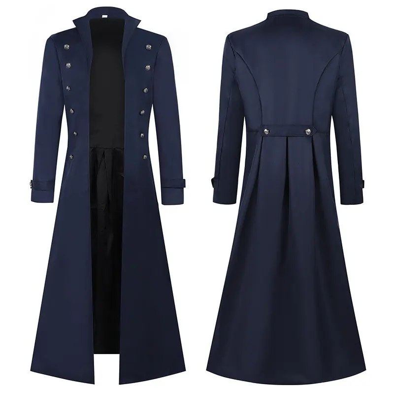 Men's Medieval Gothic Long Trench Coat for Halloween Cosplay detail 1