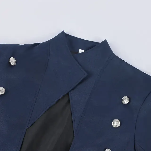 Langer mittelalterlicher Gothic-Trenchcoat für Herren für Halloween-Cosplay Detail 6