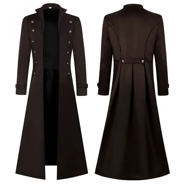 Langer mittelalterlicher Gothic-Trenchcoat für Herren für Halloween-Cosplay Detail 20