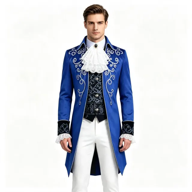 Costume cosplay queue-de-pie gothique médiéval pour homme avec liseré argenté détail 5