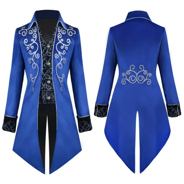 Costume cosplay queue-de-pie gothique médiéval pour homme avec liseré argenté détail 6