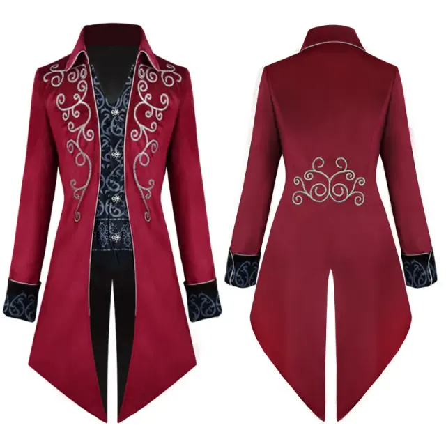 Costume cosplay queue-de-pie gothique médiéval pour homme avec liseré argenté détail 7