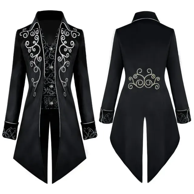 Costume cosplay queue-de-pie gothique médiéval pour homme avec liseré argenté détail 8