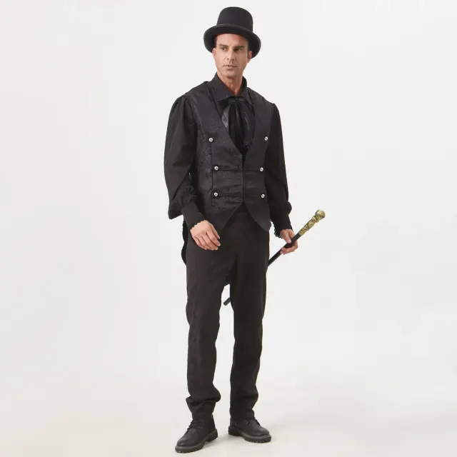 detalle de Disfraz de chaleco de frac jacquard gótico medieval para hombre 15