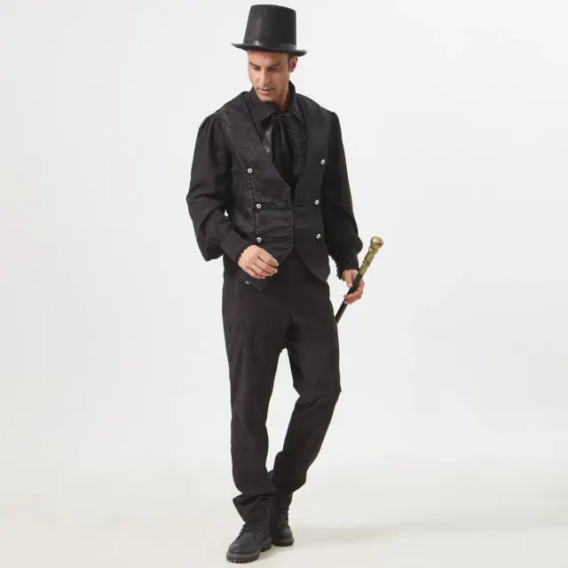 detalle de Disfraz de chaleco de frac jacquard gótico medieval para hombre 16