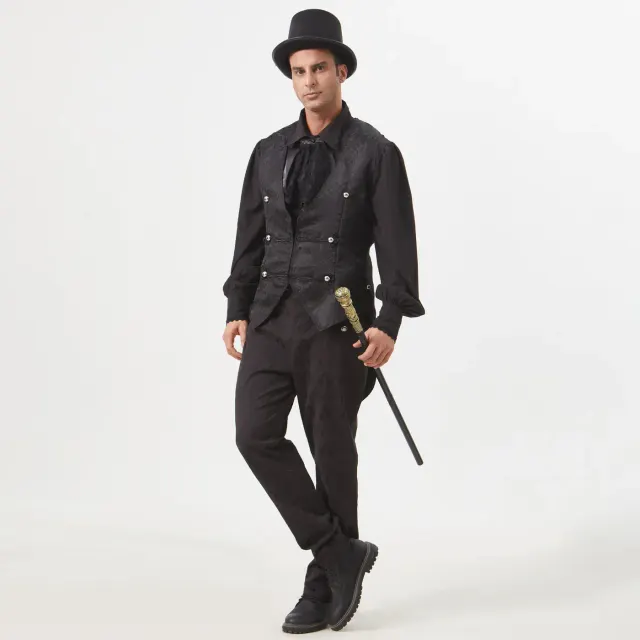 detalle de Disfraz de chaleco de frac jacquard gótico medieval para hombre 18