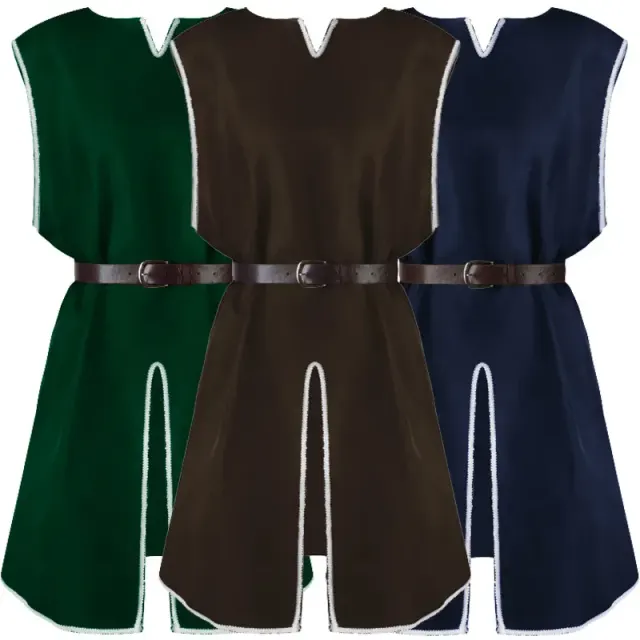 Men's black medieval pullover robe with a round neck and loose long silhouette, available with or without a belt.