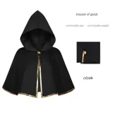 Hooded Gold-Trim Cape - Black