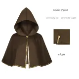 Hooded Gold-Trim Cape - Coffee Brown