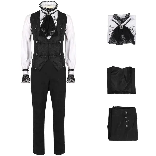 Men's Medieval Jacquard Cosplay Costume Set with Shirt & Pants detail 17