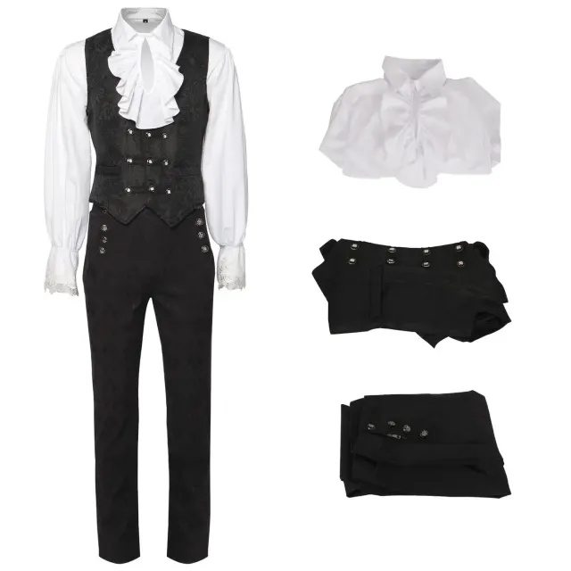 Men's Medieval Jacquard Cosplay Costume Set with Shirt & Pants detail 18