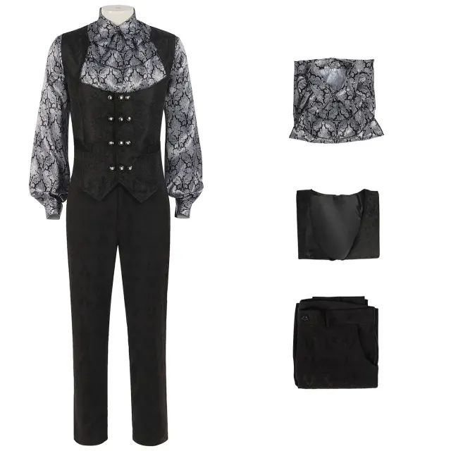 Men's Medieval Jacquard Cosplay Costume Set with Shirt & Pants detail 19