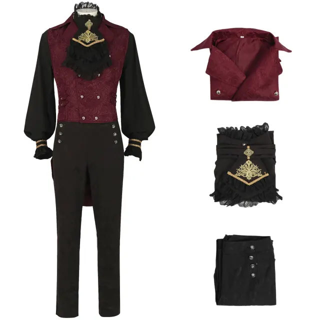 Men's Medieval Jacquard Cosplay Costume Set with Shirt & Pants detail 20