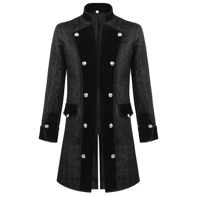 Men's Medieval Jacquard Stand-Collar Long Coat for Cosplay detail 8