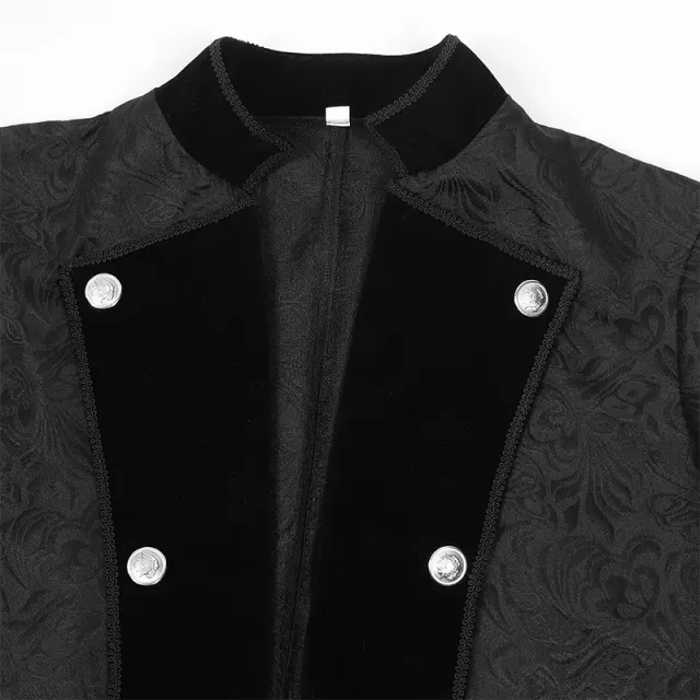 Men's Medieval Jacquard Stand-Collar Long Coat for Cosplay detail 10