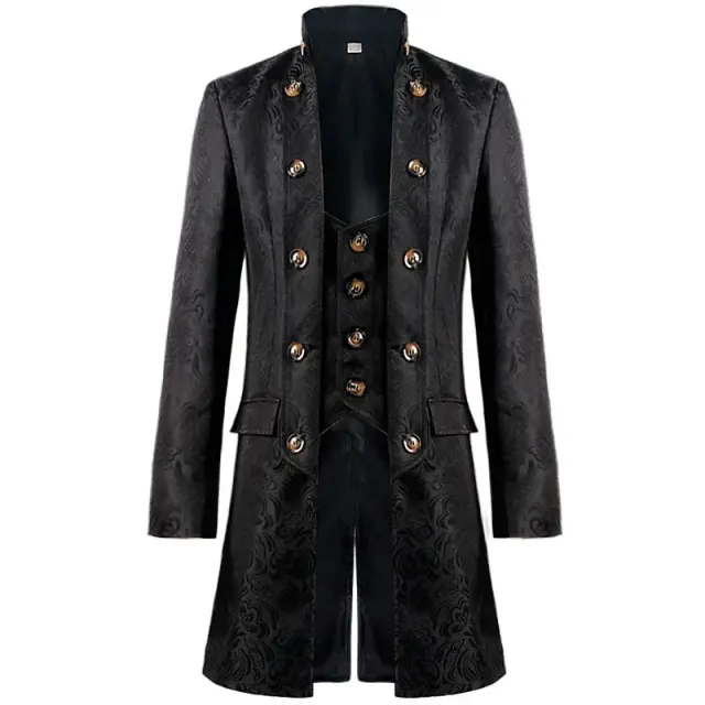 Men's Medieval Jacquard Stand-Collar Long Coat for Cosplay detail 15