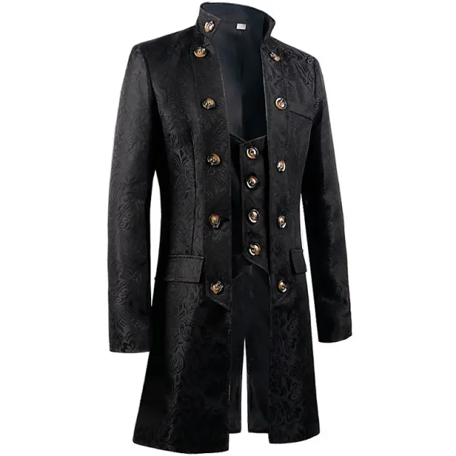 Men's Medieval Jacquard Stand-Collar Long Coat for Cosplay detail 16