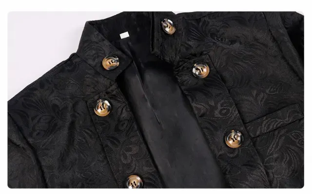 Men's Medieval Jacquard Stand-Collar Long Coat for Cosplay detail 18