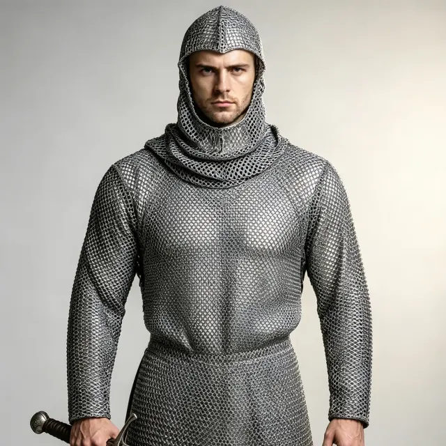 Men's Medieval Knight Hooded Chainmail Cosplay Costume detail 1
