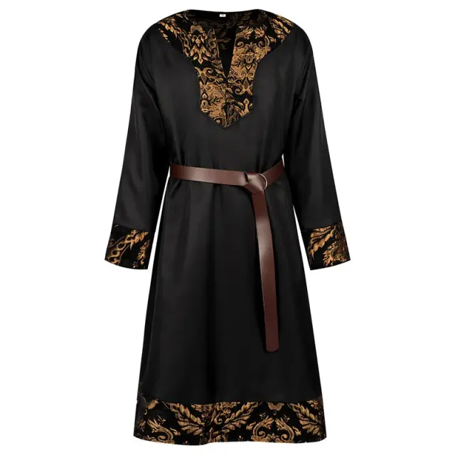 Men's Medieval Pirate Knight Viking Lace-Up Costume Jacket with Belt detail 1
