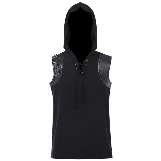 Men's Medieval Punk Sleeveless Hooded Lace-Up Vest detail 1