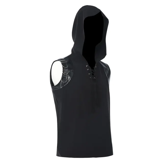 Men's Medieval Punk Sleeveless Hooded Lace-Up Vest detail 2