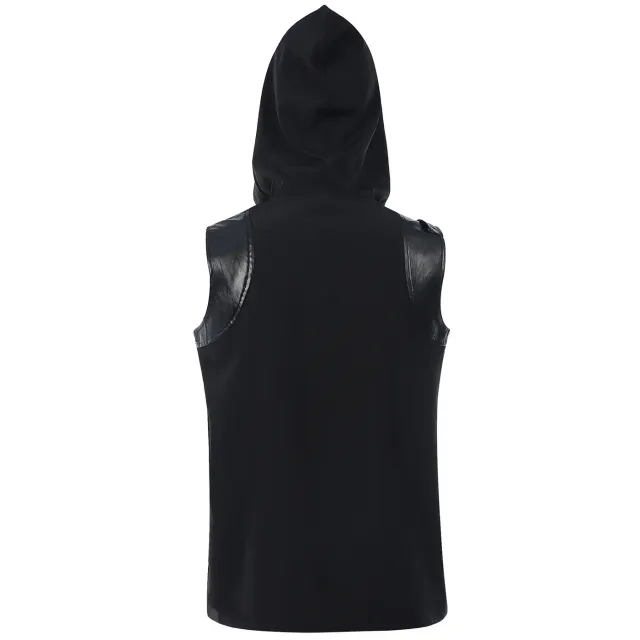 Men's Medieval Punk Sleeveless Hooded Lace-Up Vest detail 3