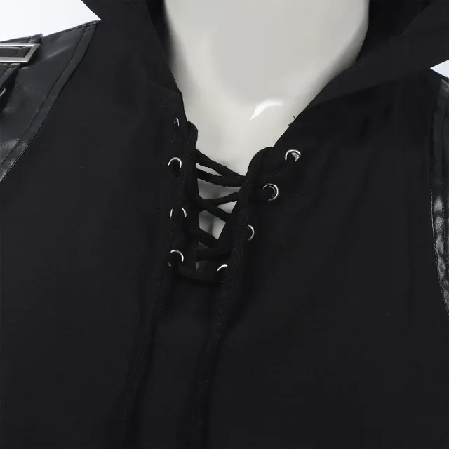 Men's Medieval Punk Sleeveless Hooded Lace-Up Vest detail 4
