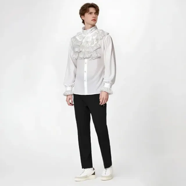 Men's Medieval Renaissance King Court Cape Shirt Cosplay Set detail 13