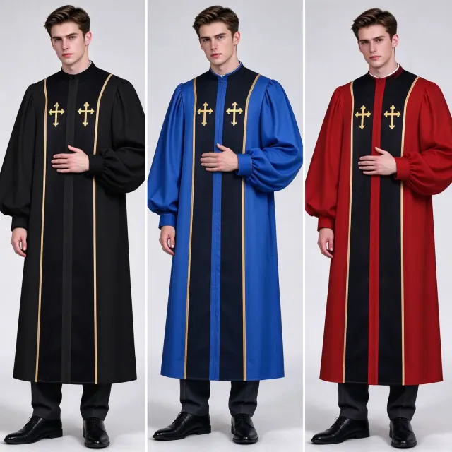 Men's polyester medieval-style ritual robe with a sleeveless top, long pants, and printed vintage details for Halloween cosplay and stage performances.