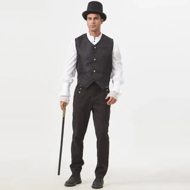 Men's Medieval Short Jacquard Vest Halloween Cosplay Costume detail 1
