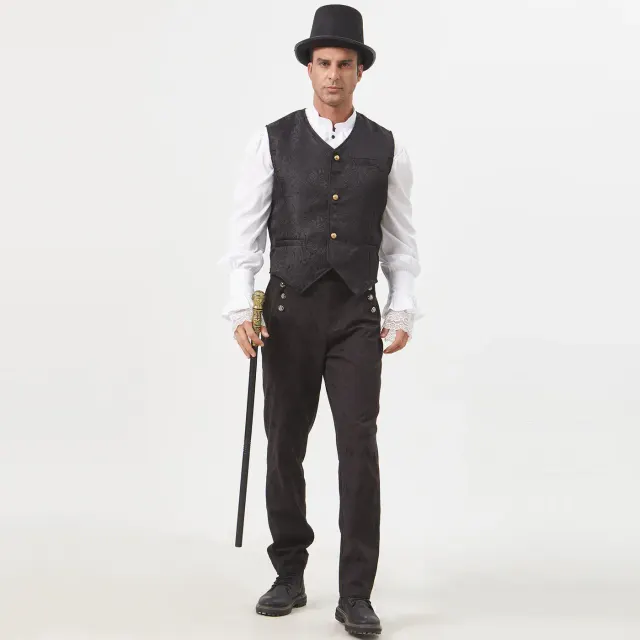 Men's Medieval Short Jacquard Vest Halloween Cosplay Costume detail 2