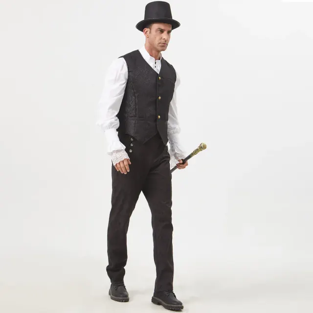 Men's Medieval Short Jacquard Vest Halloween Cosplay Costume detail 3