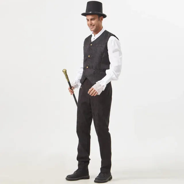 Men's Medieval Short Jacquard Vest Halloween Cosplay Costume detail 4